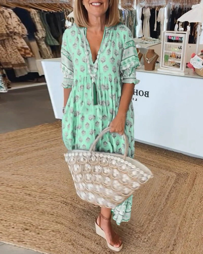 Women's Boho Midi Tassel Dress