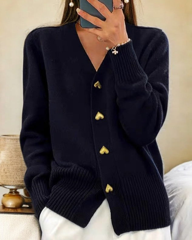 Women's Elegant Cardigan with Heart Buttons