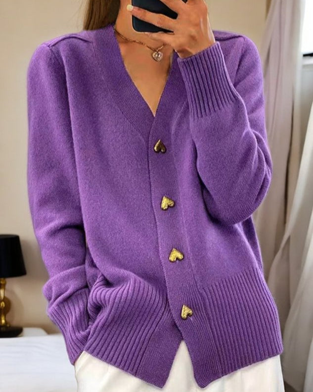 Women's Elegant Cardigan with Heart Buttons