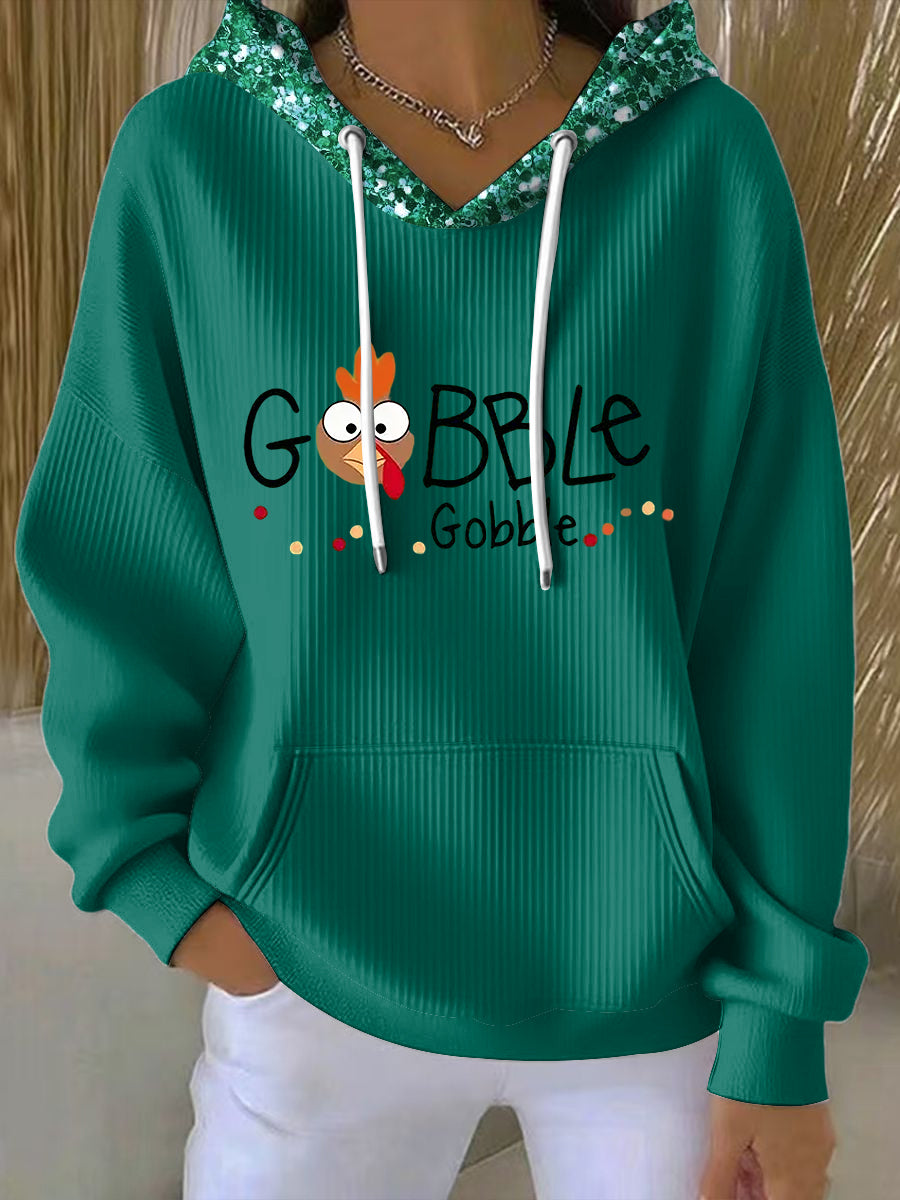 Women's Festive Turkey Sequin Hoodie