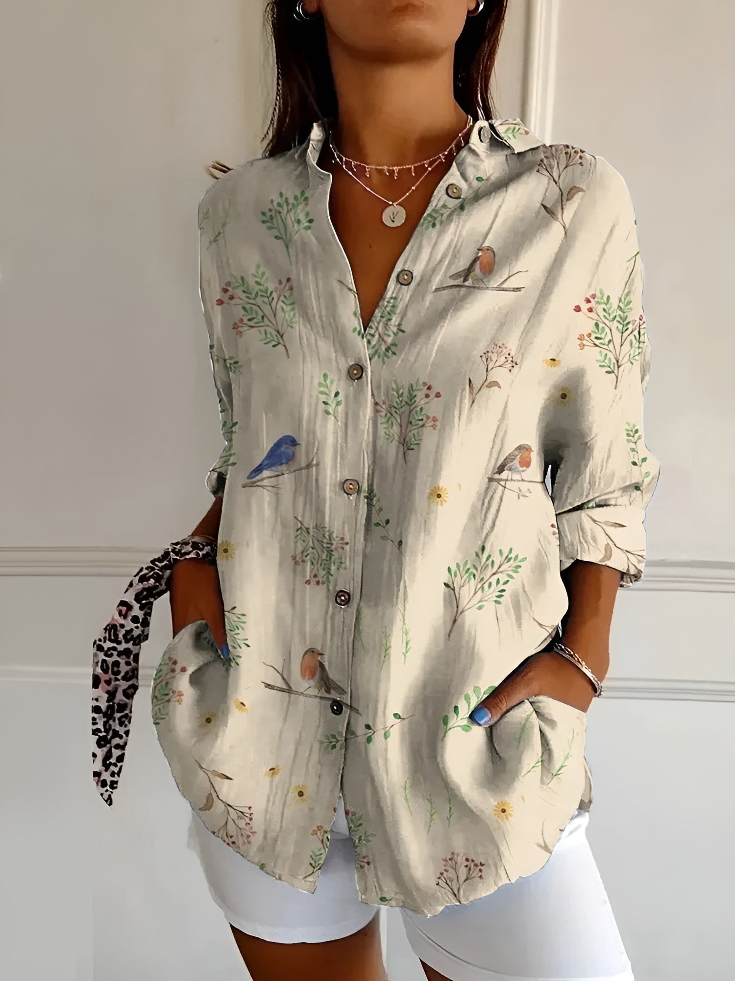 Women's Chic Blouse with Whimsical Prints