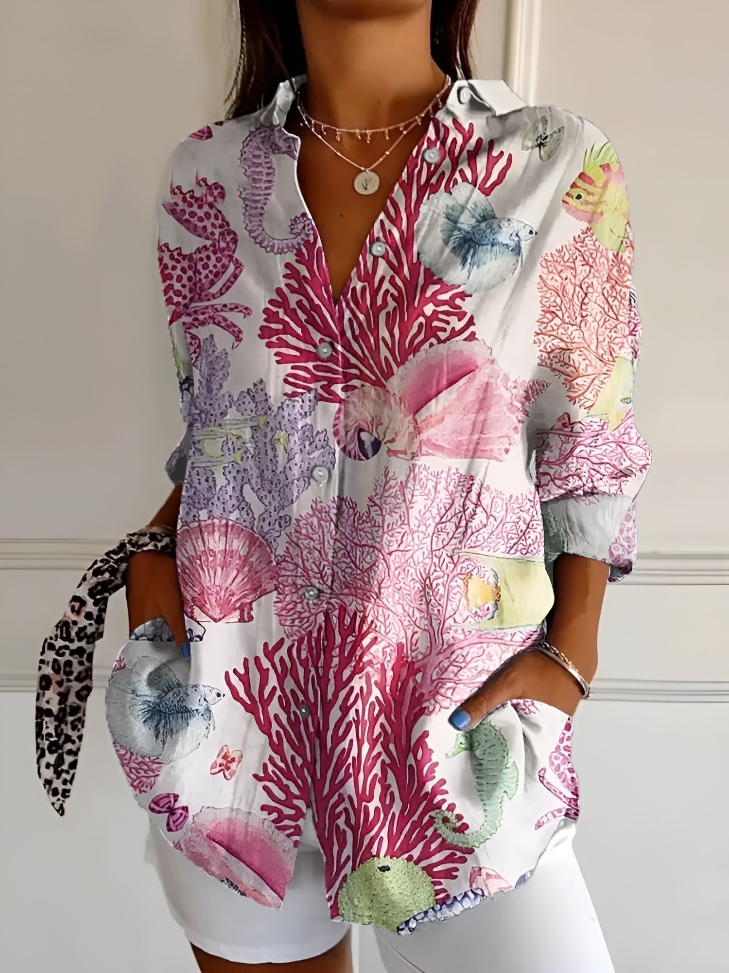 Women's Chic Blouse with Whimsical Prints