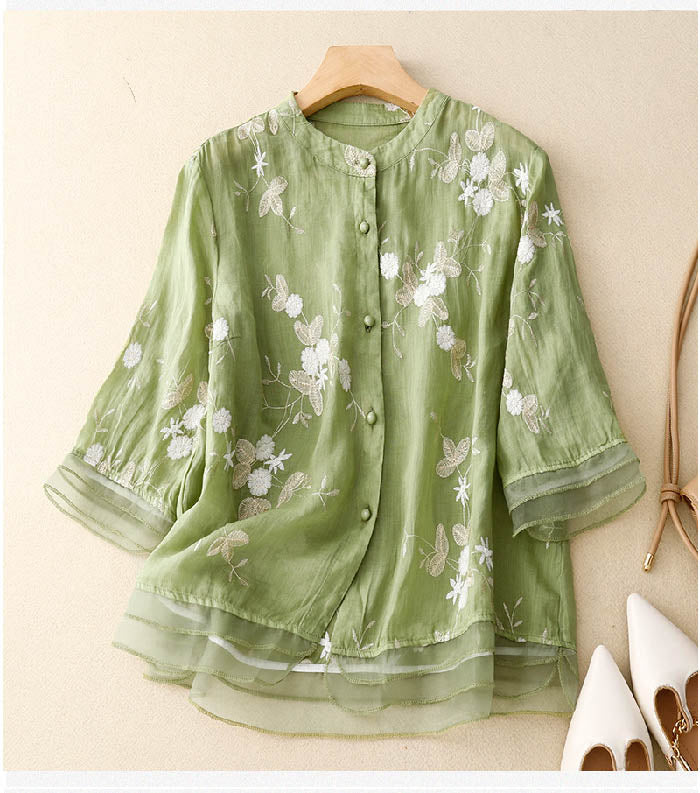 Women's Chic Blouse with Floral Accents