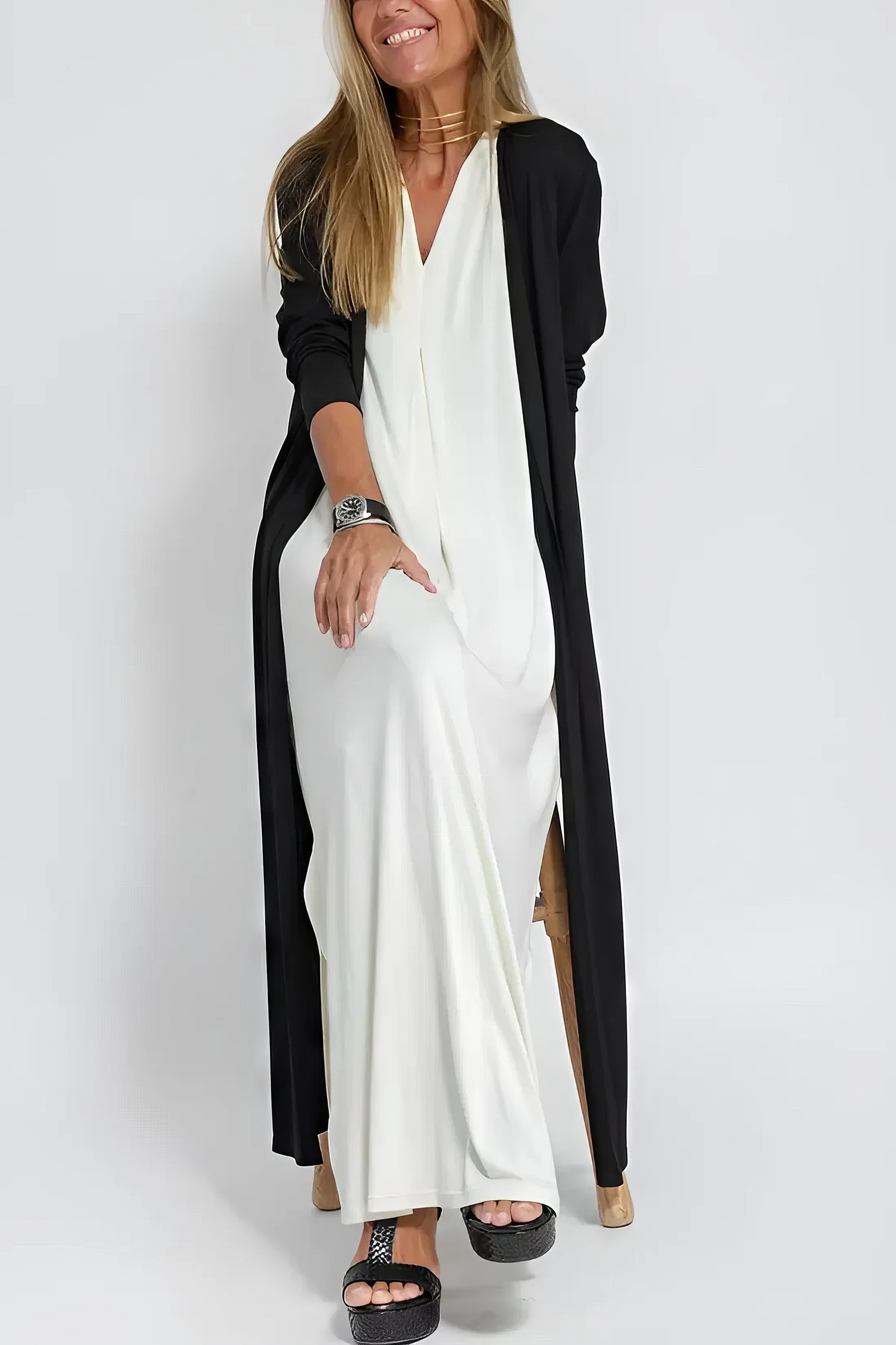 Women's Elegant Long Dress with Coordinated Cardigan