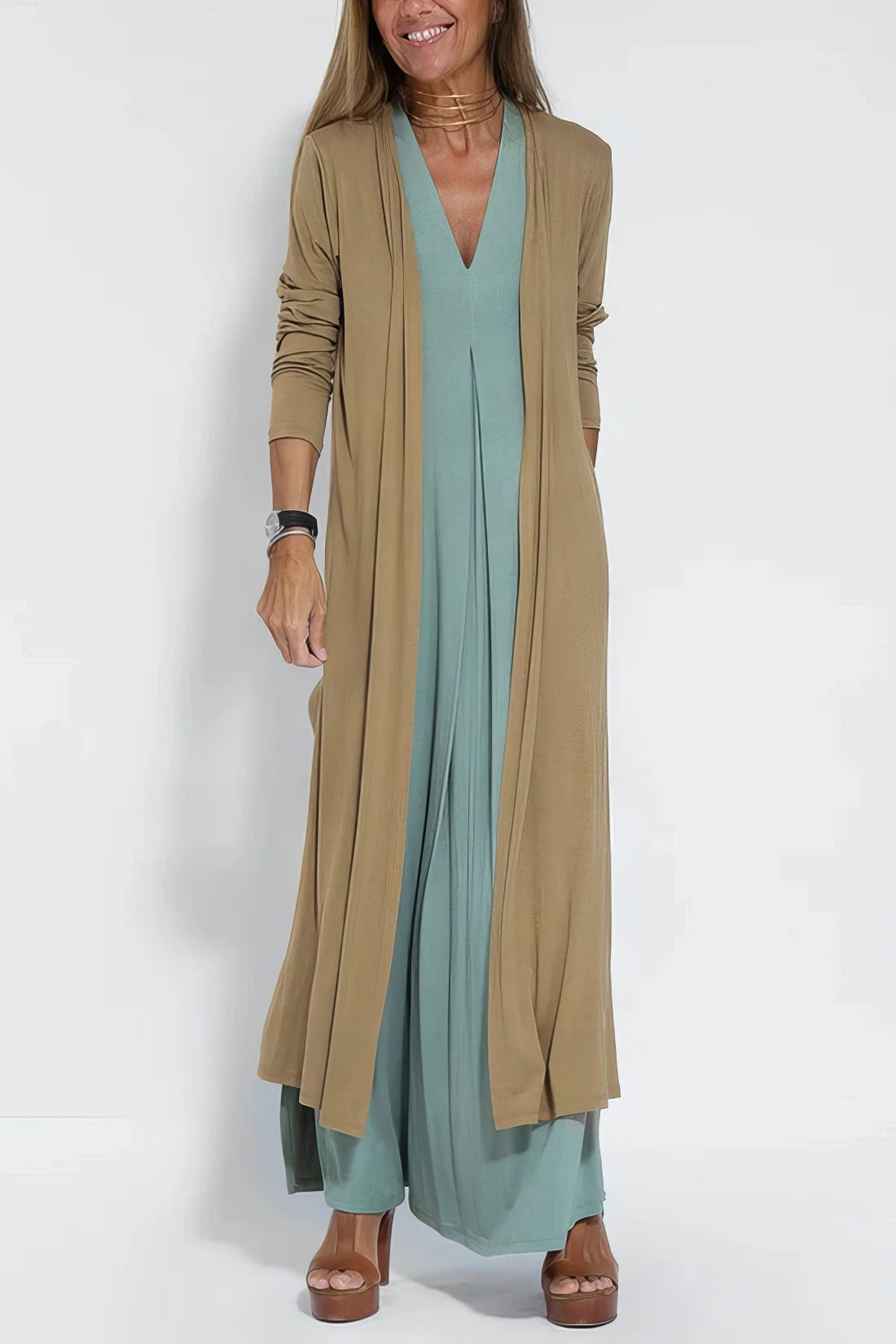 Women's Elegant Long Dress with Coordinated Cardigan