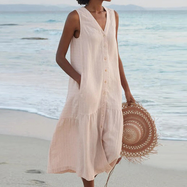 Women's Sleeveless Buttoned Midi Dress