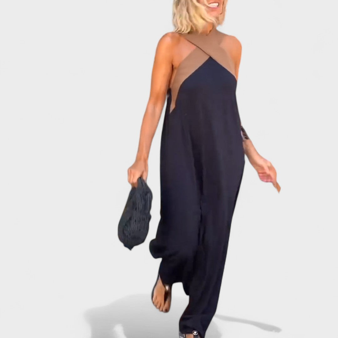 Women's Elegant Cross-Neck Maxi Dress