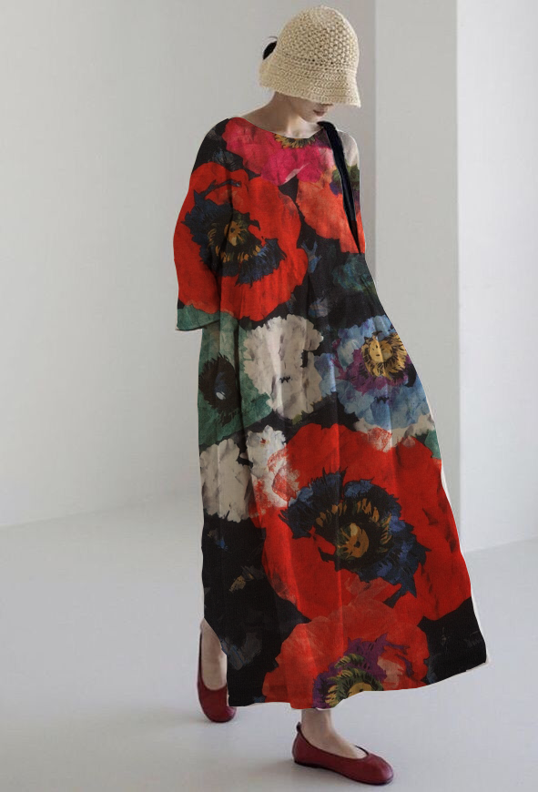 Women's Artistic Midi Dress with Maximum Comfort and Intense Floral Print for Impactful Look
