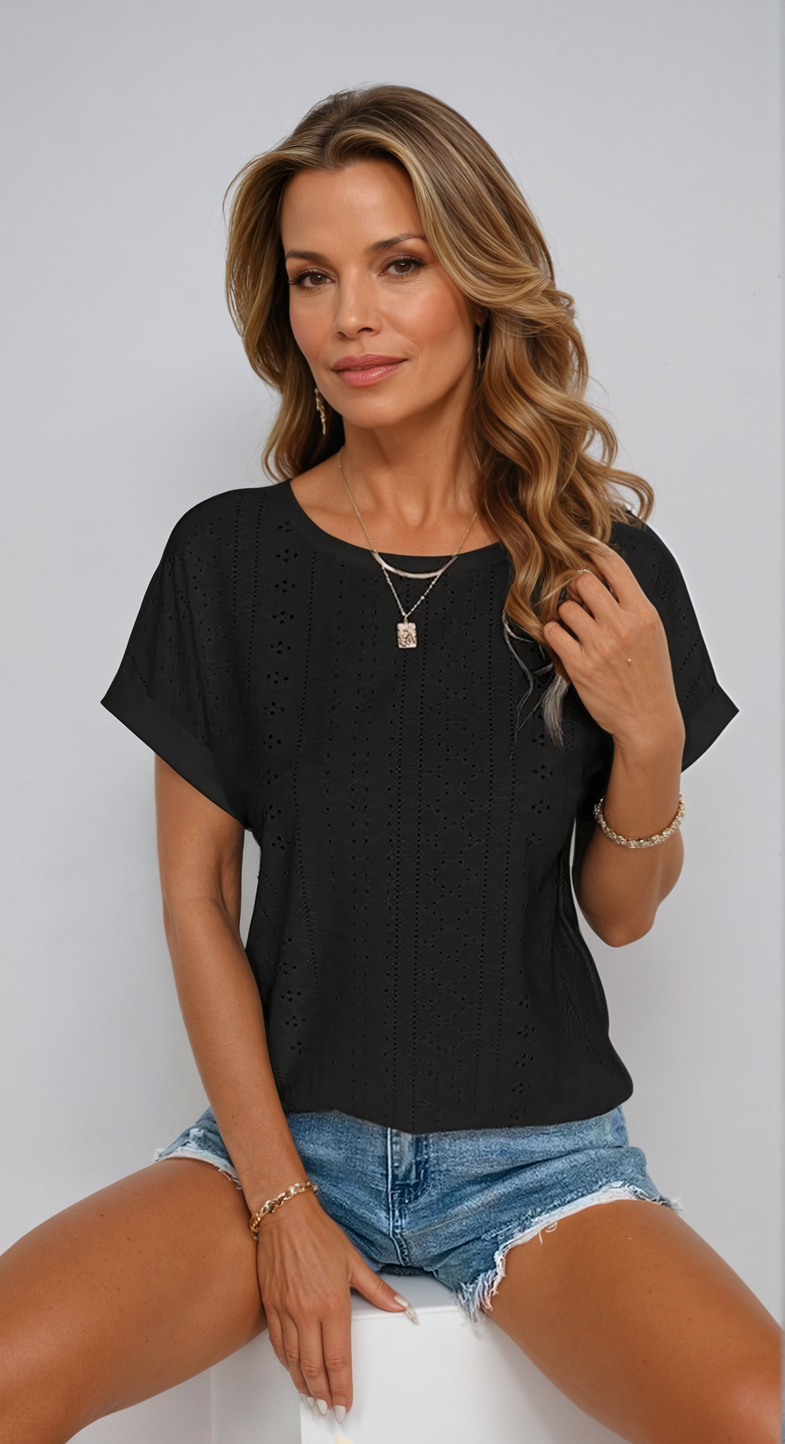 Women's Casual Eyelet Top