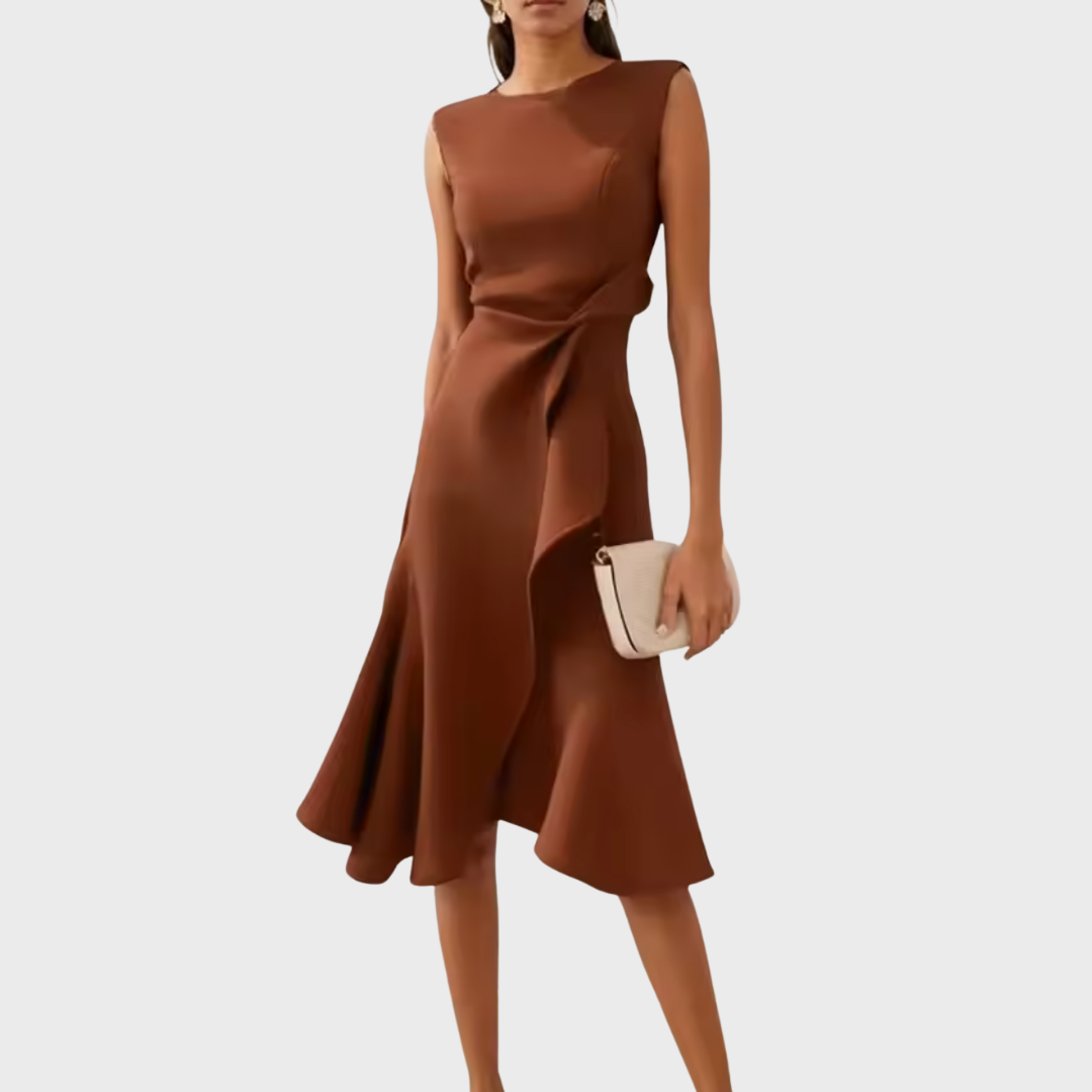 Women's Draped Asymmetric Midi Dress