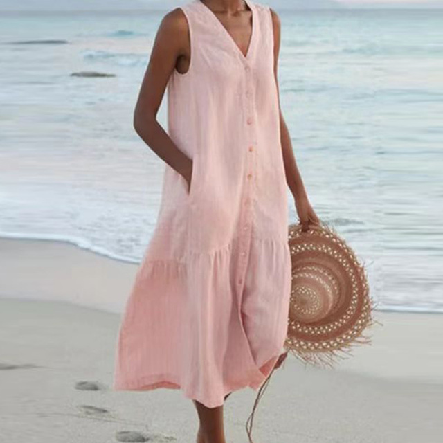 Women's Sleeveless Buttoned Midi Dress
