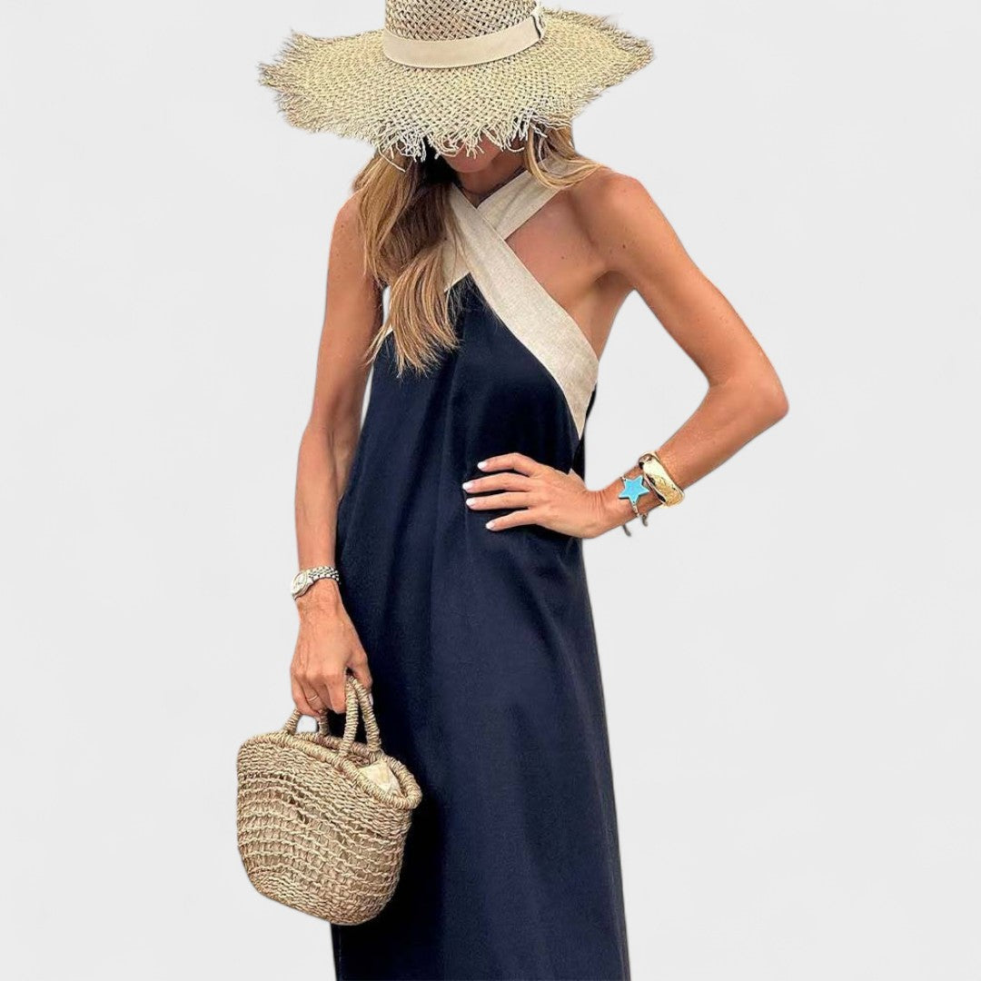 Women's Elegant Cross-Neck Maxi Dress