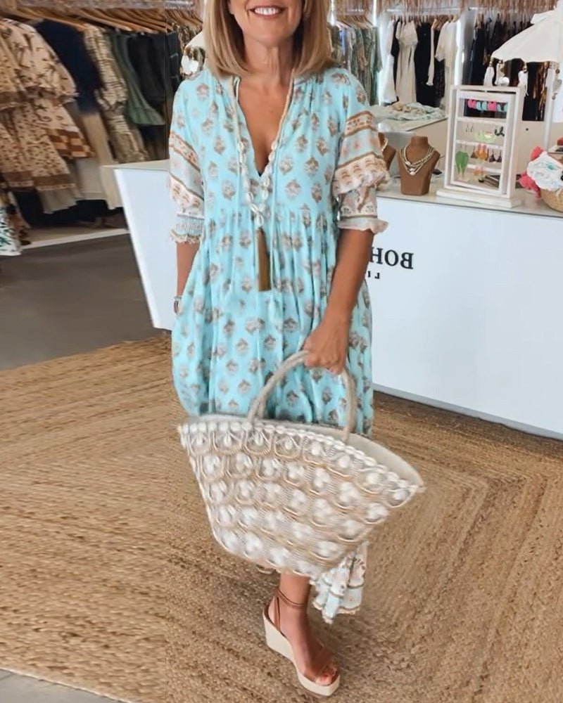 Women's Boho Midi Tassel Dress