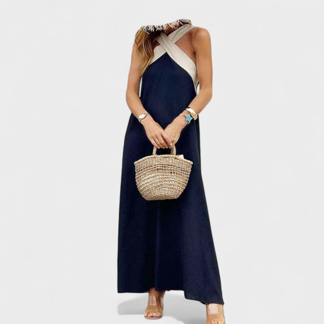 Women's Elegant Cross-Neck Maxi Dress