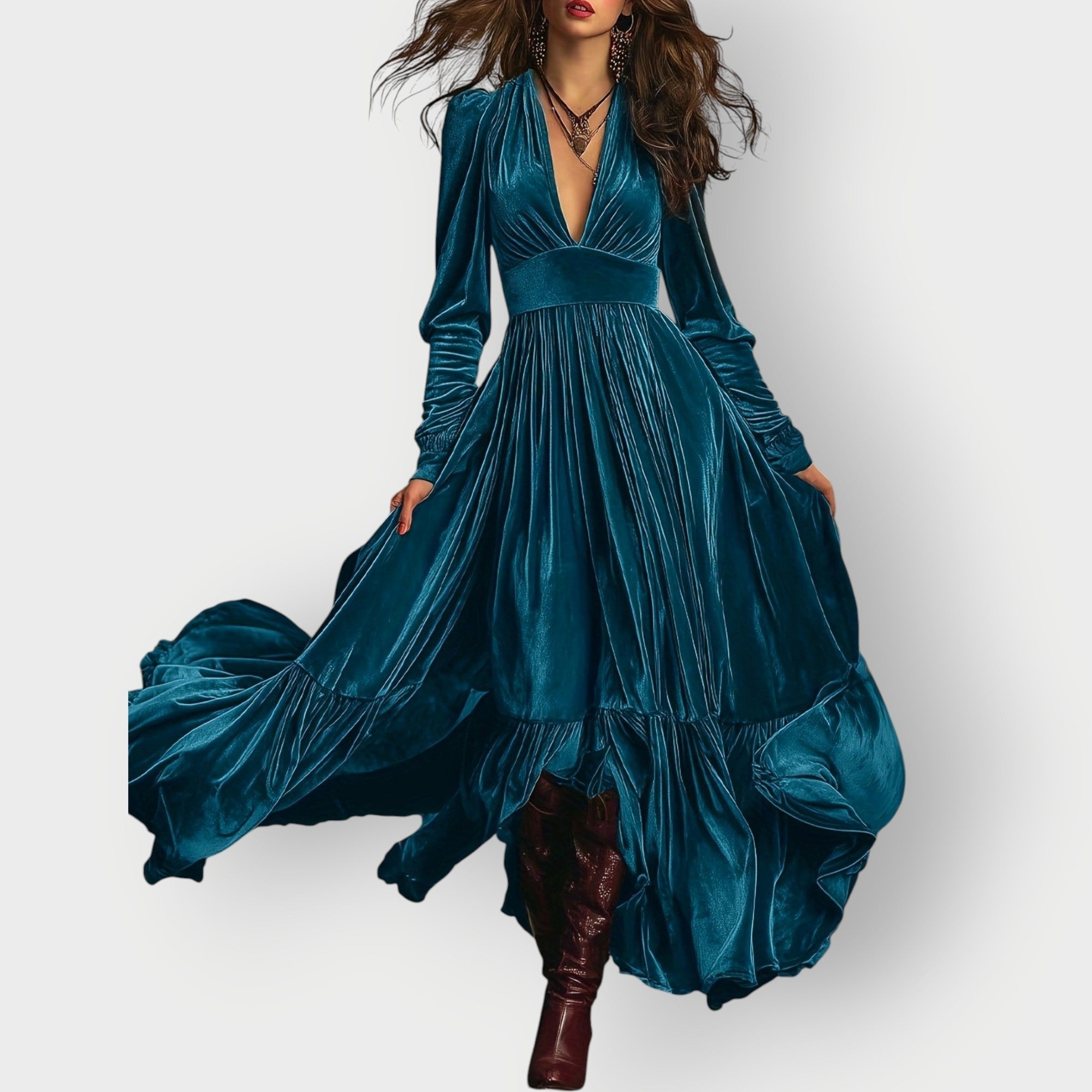 Women's Vintage A-Line Velvet Maxi Dress