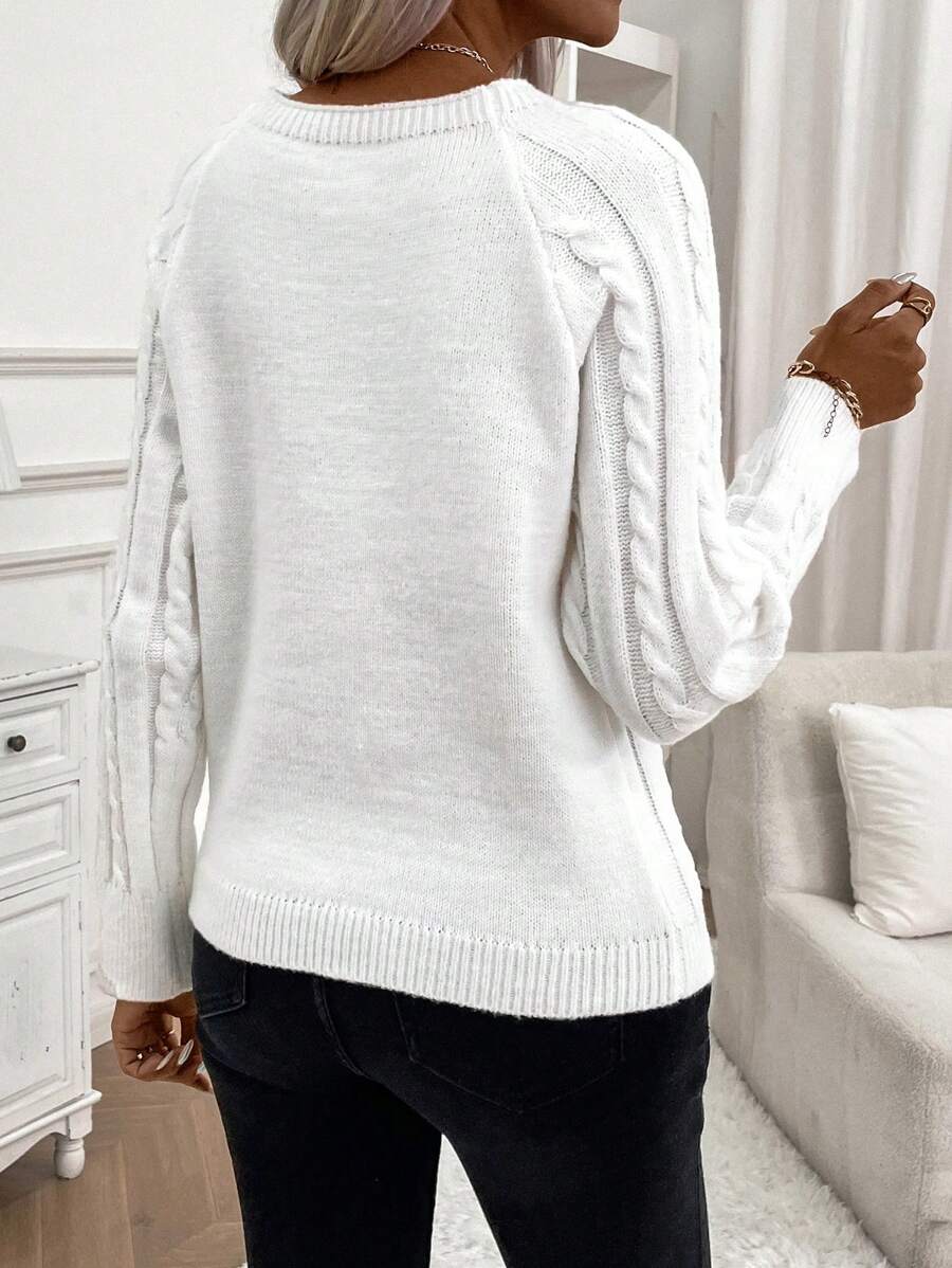 Women's Button-Detail Cable Jumper
