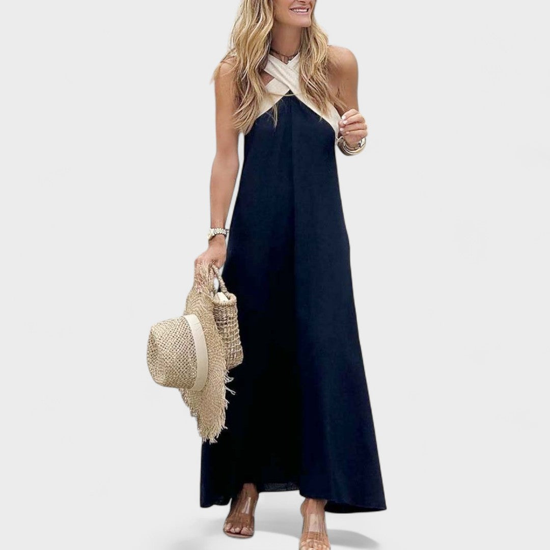 Women's Elegant Cross-Neck Maxi Dress