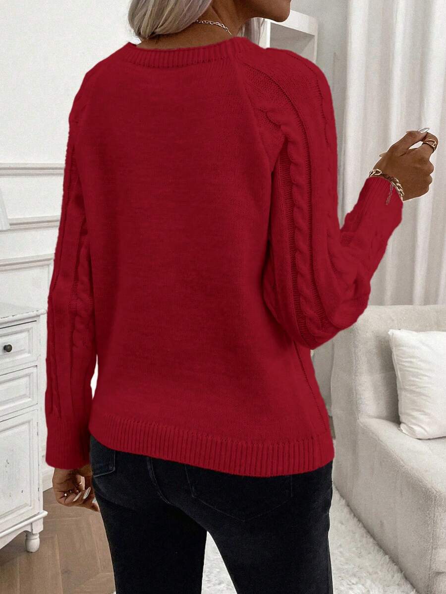 Women's Button-Detail Cable Jumper