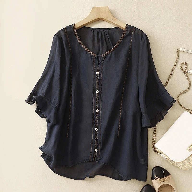 Women's Pattern Ruffle Sleeve Blouse