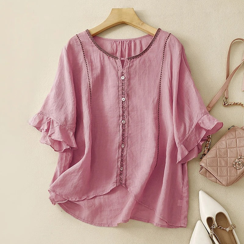 Women's Pattern Ruffle Sleeve Blouse