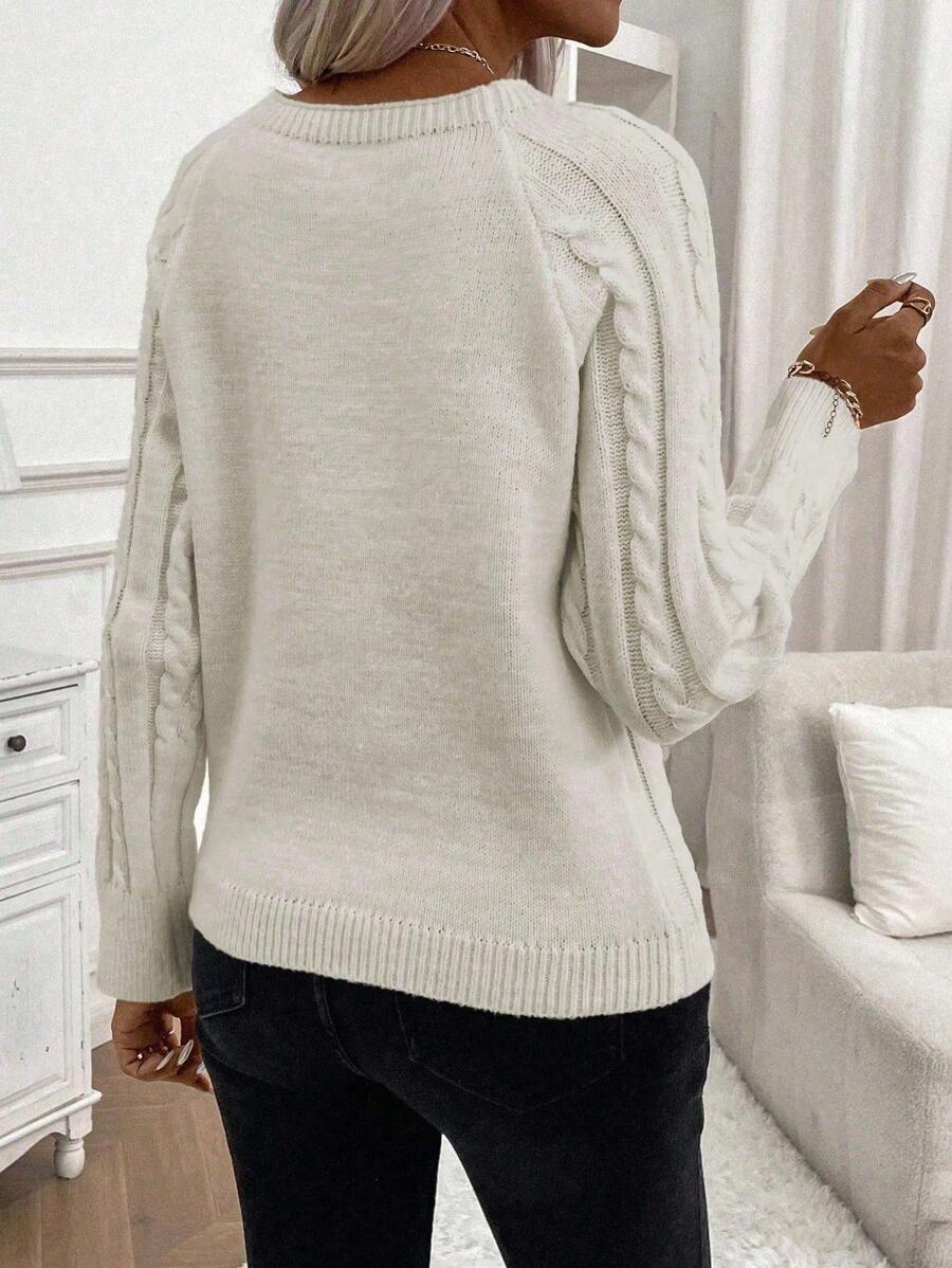 Women's Button-Detail Cable Jumper