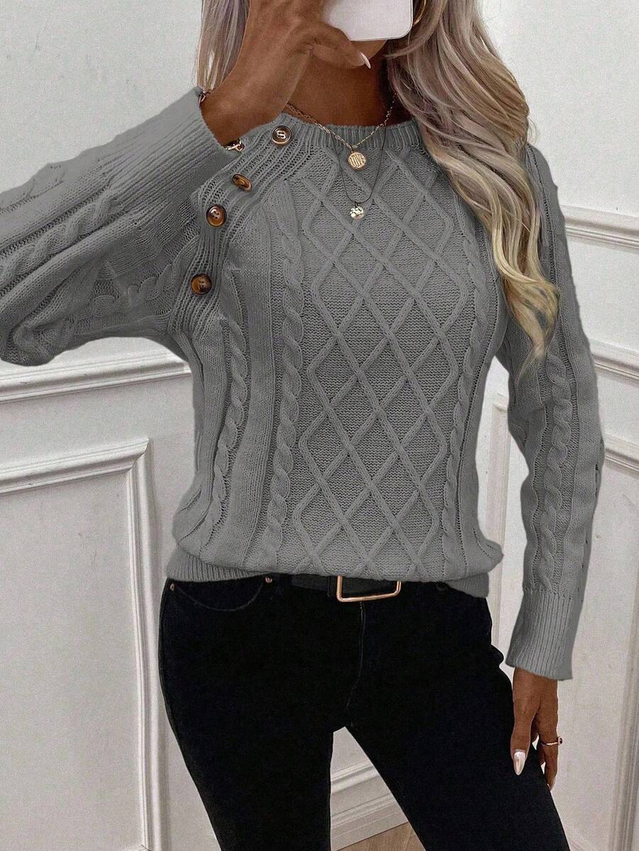 Women's Button-Detail Cable Jumper