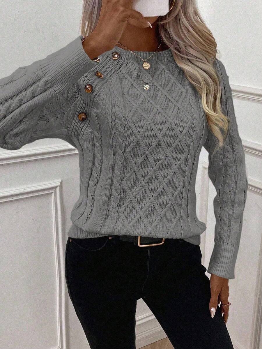 Women's Button-Detail Cable Jumper