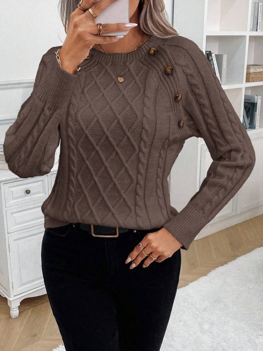 Women's Button-Detail Cable Jumper