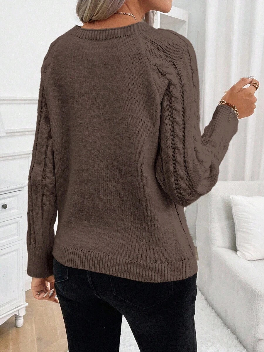 Women's Button-Detail Cable Jumper