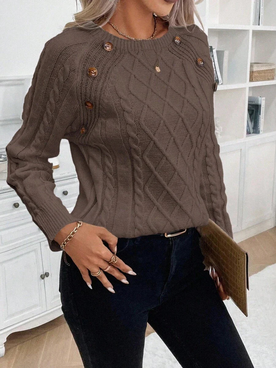 Women's Button-Detail Cable Jumper