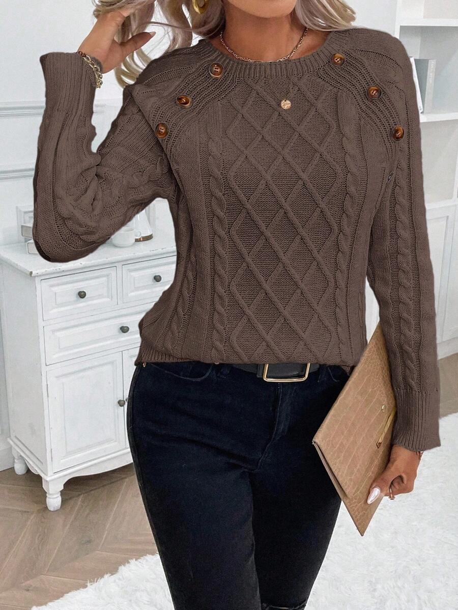 Women's Button-Detail Cable Jumper