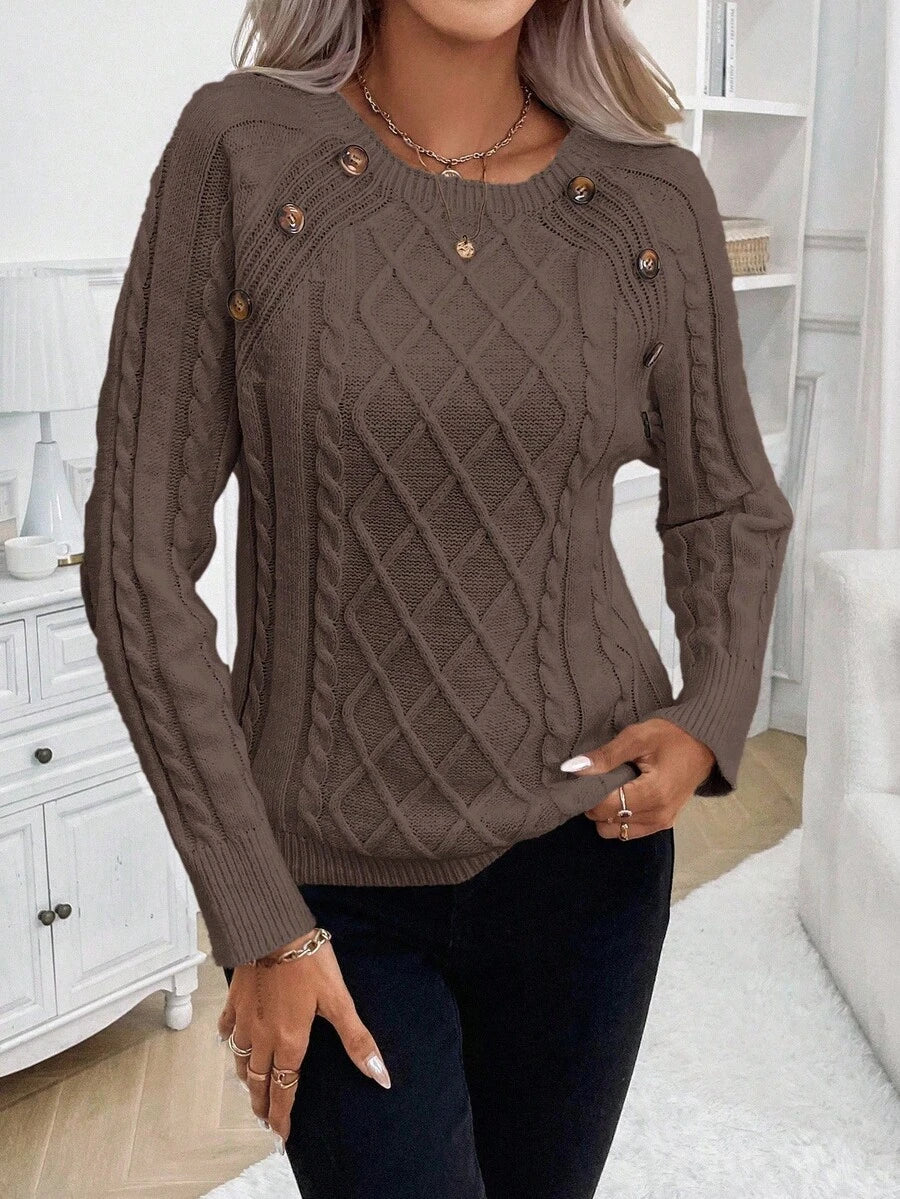 Women's Button-Detail Cable Jumper