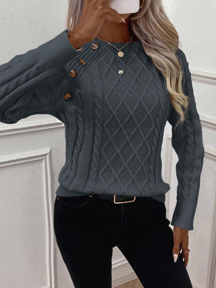 Women's Button-Detail Cable Jumper