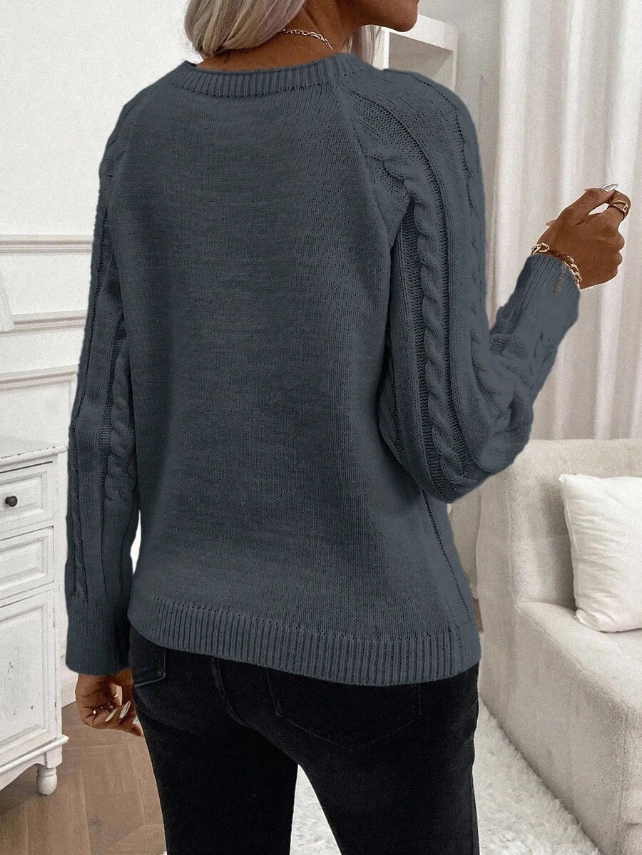 Women's Button-Detail Cable Jumper