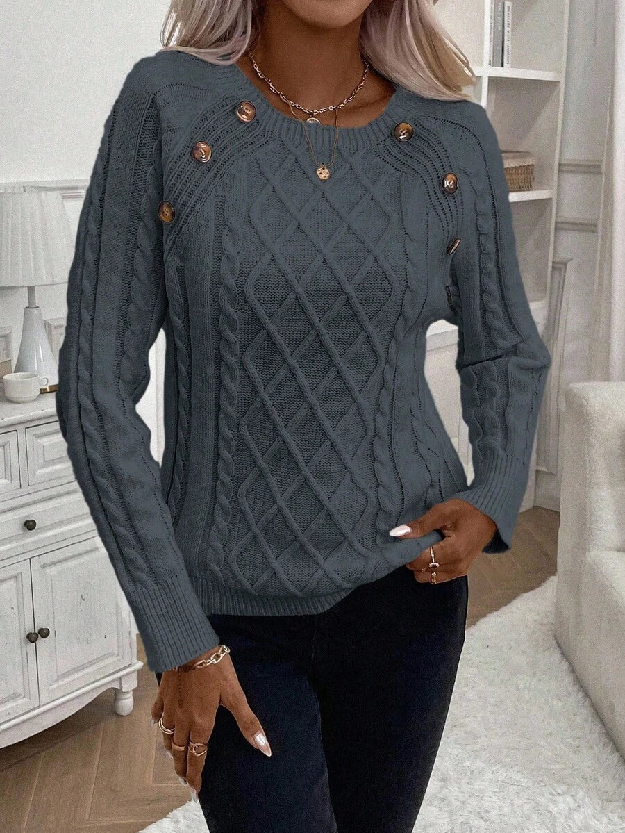 Women's Button-Detail Cable Jumper