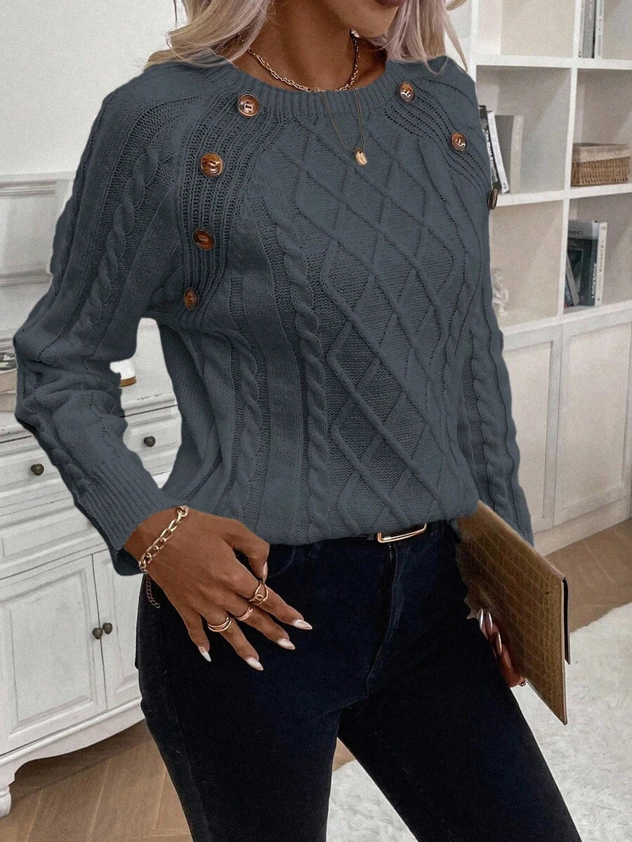 Women's Button-Detail Cable Jumper
