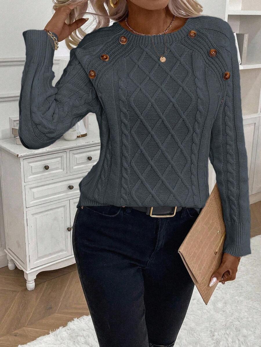 Women's Button-Detail Cable Jumper