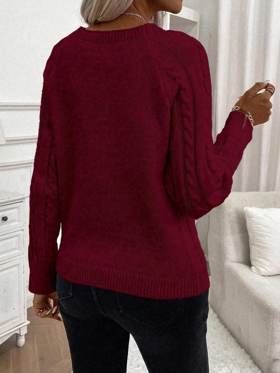 Women's Button-Detail Cable Jumper