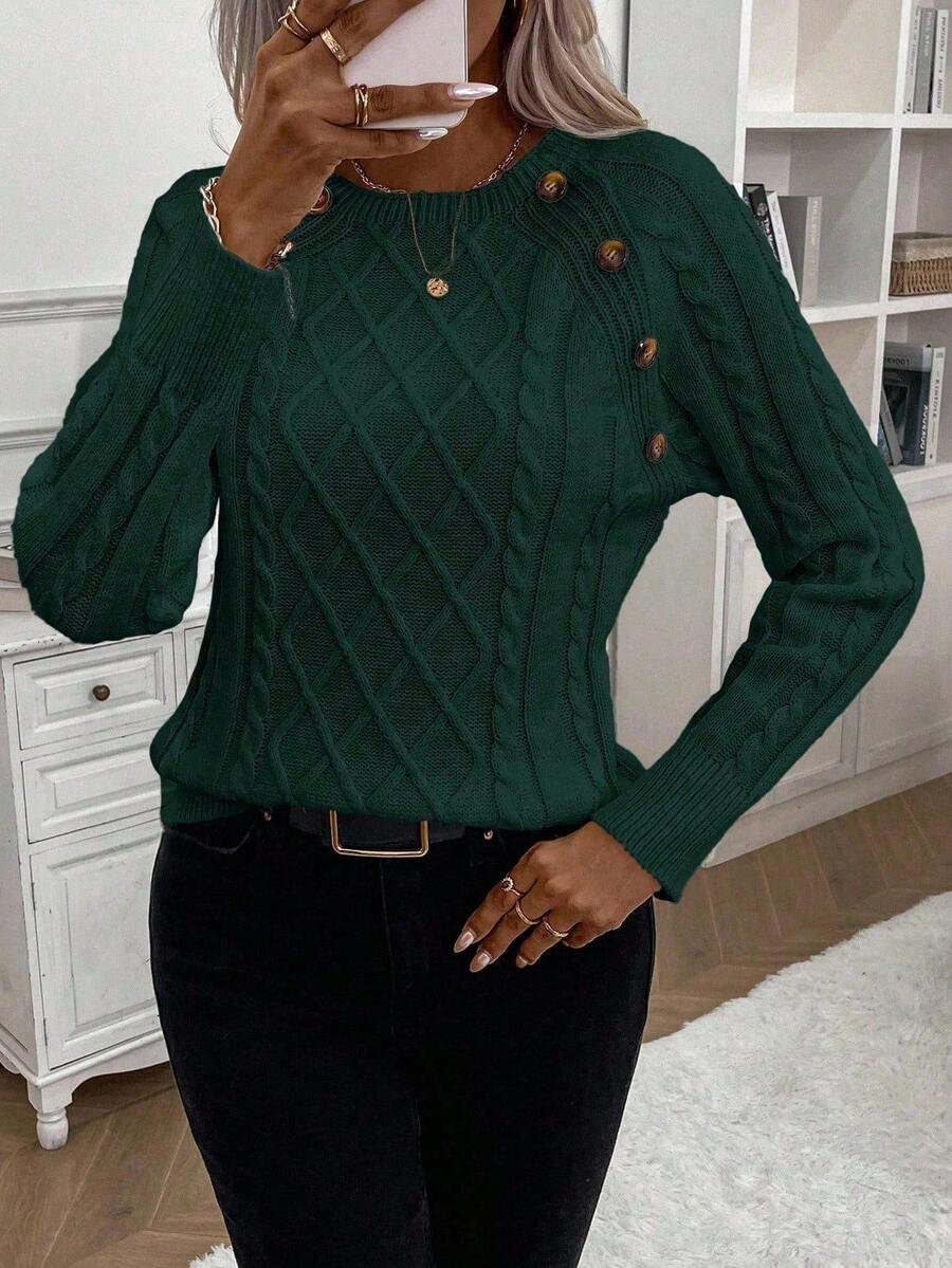 Women's Button-Detail Cable Jumper