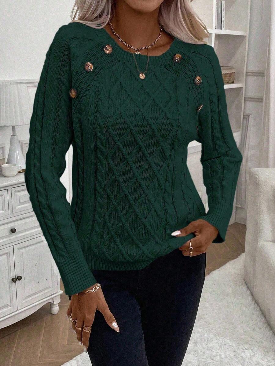 Women's Button-Detail Cable Jumper