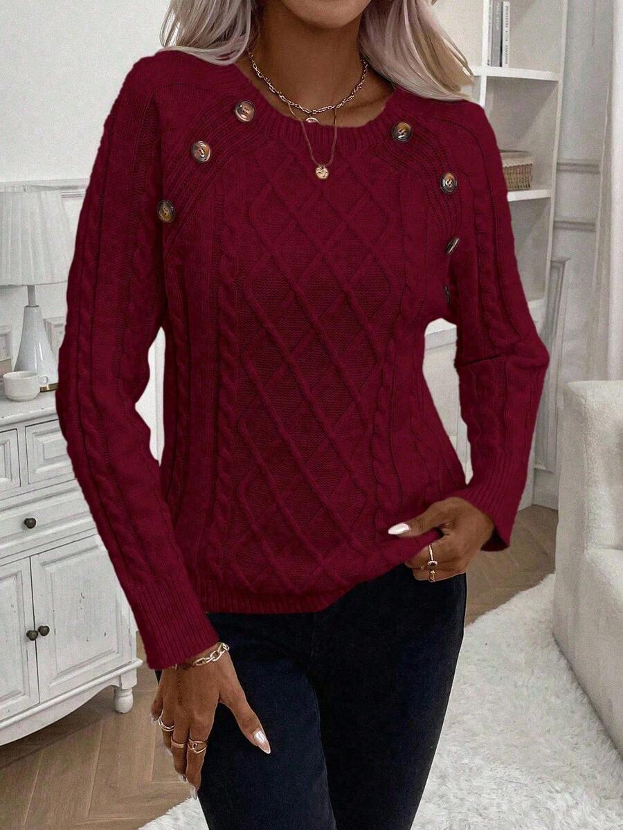 Women's Button-Detail Cable Jumper