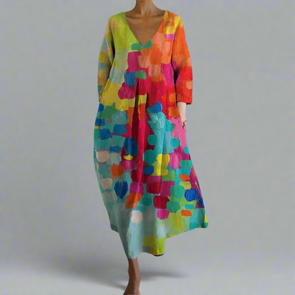 Women's Colorful Dress with V-neck