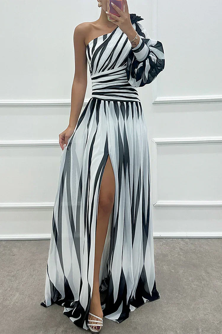 Women's Elegant Striped One Shoulder Maxi Dress
