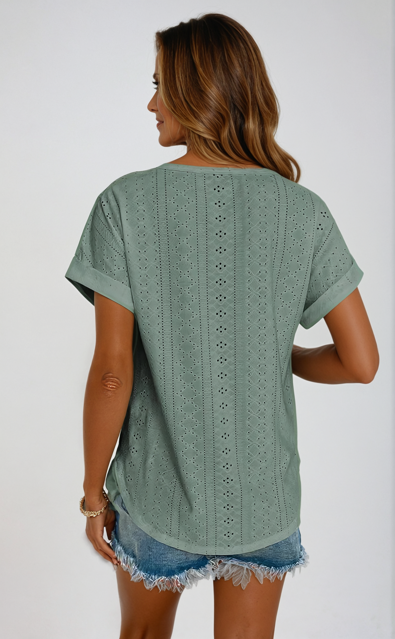 Women's Casual Eyelet Top
