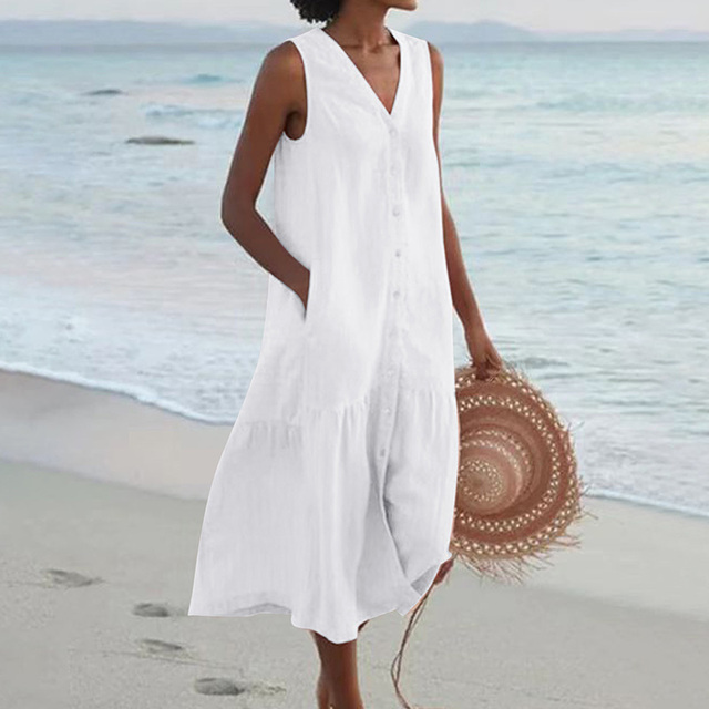 Women's Sleeveless Buttoned Midi Dress