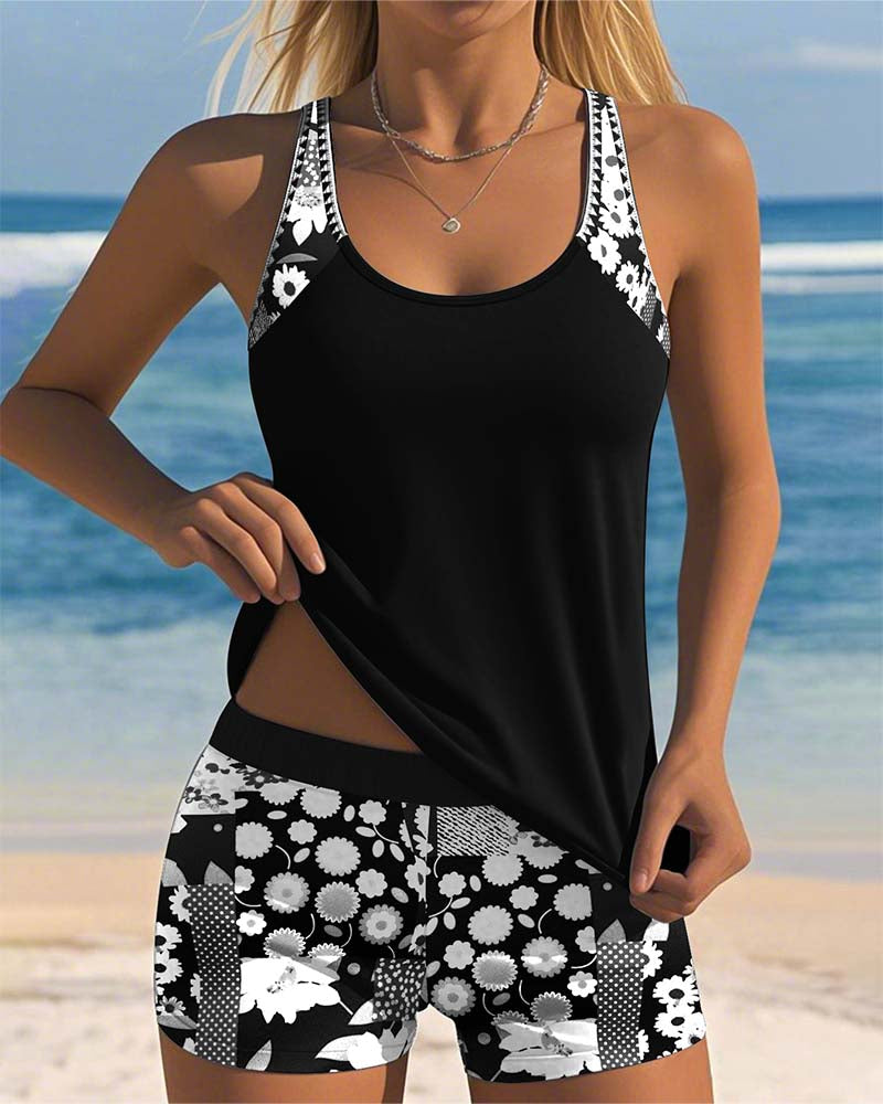 Women's Two-Piece Swimsuit with Comfortable Fit and Floral Beach Style