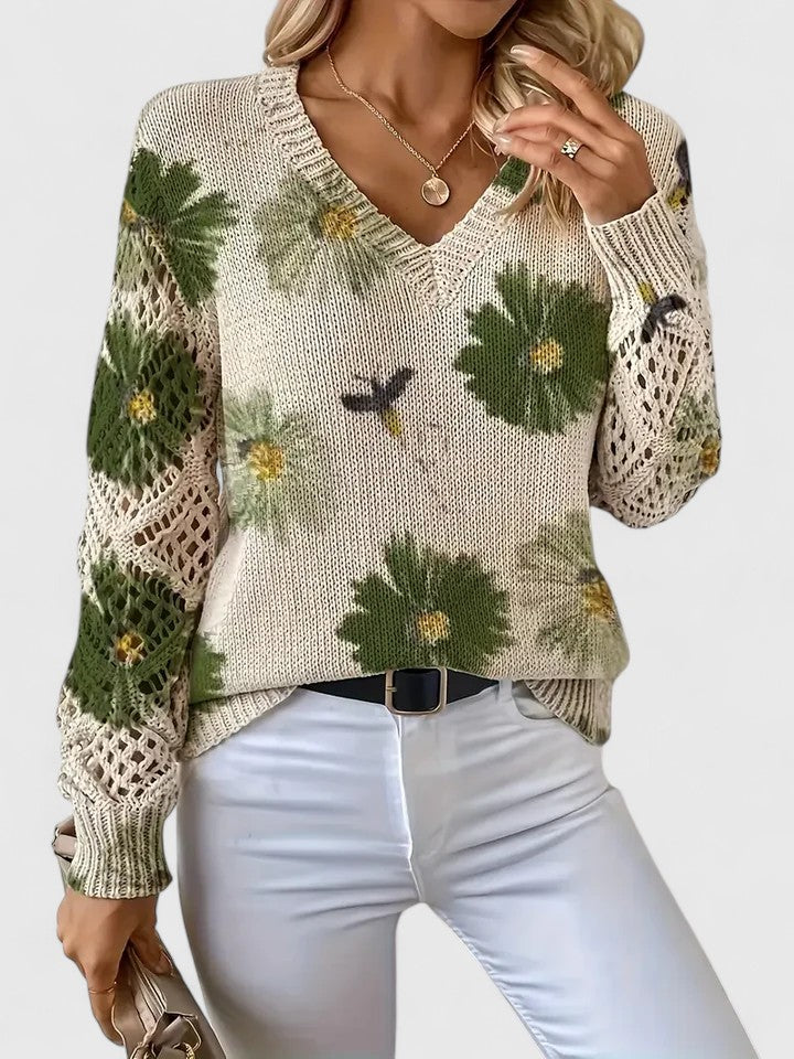 Women's Elegant Sweater with Floral Pattern