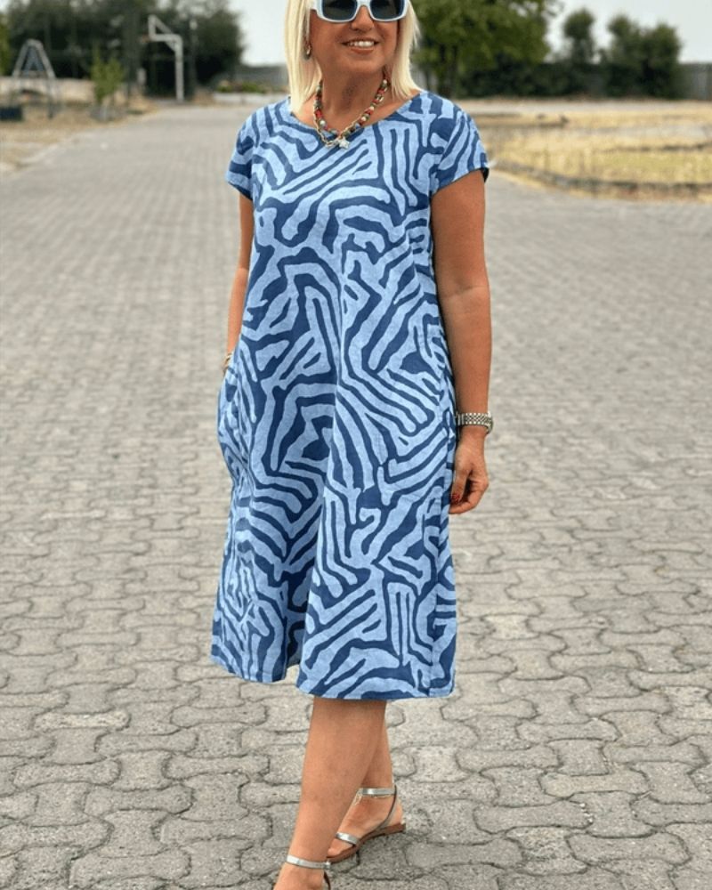 Women's Summer Dress with Round Neck and Elegant Print