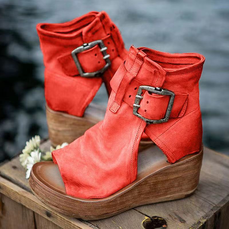 Women's Wedge Sandals with Buckle in Boho Style