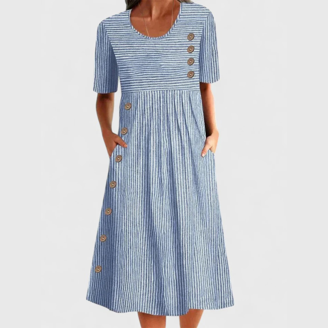 Women's Striped Midi Dress With Buttons